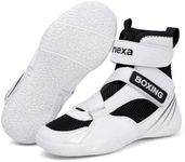 Mavonexa Kids Boxing Shoes Boys Girls Youth Wrestling Shoes Lightweight Breathable Fitness Training Powerlifting Sneakers (White Black 1.5)