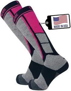 Pure Athlete Ski Socks Made in USA - Alpaca Wool Winter Weather Lightweight Socks for Skiing (M, 2 Pairs - Neon Pink)