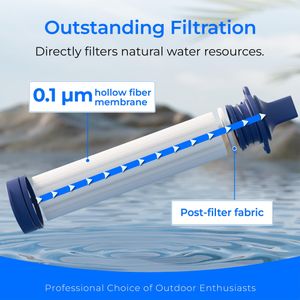Waterdrop Personal Water Filter Straw with Gravity Bag – 0.1 Micron Purifier for Camping, Hiking, Emergency, Light Blue