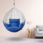 Floor Decor Tree Wood Standard Hanging Metal Swing Chair for Garden Patio Balcony Indoor Color Blue- Without Stand (Swing Color-Blue/White_Cushion Color-Blue)
