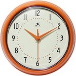 Infinity Instruments LTD. Retro 9 inch Silent Sweep Non-Ticking Mid Century Modern Kitchen Diner Wall Clock Quartz Movement Retro Wall Clock Decorative (Orange)