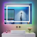 Dripex RGB Bathroom Mirror with 3 LED Lights, 600 * 800 MM Illuminated Bathroom Mirrors Vanity Mirror RGB Backlit + Front Lighted, Dimmable and Demister Pad, Horizontal/Vertical