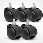 Cloudsit Heavy Duty Thread Type Nylon Office Chair Wheels - Set of 5 Black Casters with 250 kg Load Capacity - Enhance Chair Mobility! (kursee ke pahiye) (कुर्सी के पहिये)