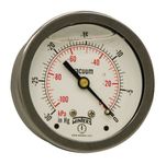 Winters PFQ Series Stainless Steel 304 Dual Scale Liquid Filled Pressure Gauge with Brass Internals, 30"Hg Vacuum/kpa, 2-1/2" Dial Display, -1.5% Accuracy, 1/4" NPT Center Back Mount