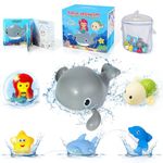 Orzbow Baby Bath Toys,Light Up Bath Toys Wind up Spray Water Bath Sprinkler Toys Baby Whale Shark Mermaid Turtle Bath Toys with Magic Bath Book and Bath Toy Net,Swimming Bath Toys Baby Boy Girl Gift