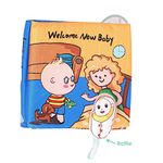 BabyMoo Baby Moo Welcome New Baby Activity Cloth Book - Soft, Crinkle Pages For Sensory Play, Washable&Water-Resistant - Ideal Infant&Toddler Developmental Toy, Ideal Gift For Babies 3 Months&Up