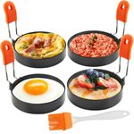 Nonstick Egg Ring Molds 3.5 Inches 4 PCS - Large Egg Circles with Oil Brush, Round Egg Shaper Mini Omelets Makers Pancake Molds