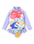 Disney Mickey and Friends Girl One Piece Long Sleeve Swimsuit Rashguard Bathing Suit, Lighe Purple, 9-10 Years