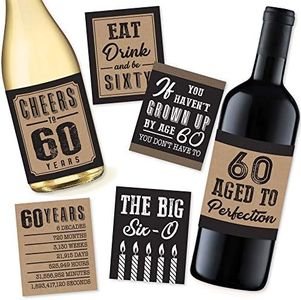 Hadley Designs 6 Kraft Black Theme Birthday Wine Bottle Labels or Stickers Present, Birthday Milestone Gifts, Wedding, Friendship Anniversaries, Celebration, Congratulations Party Ideas