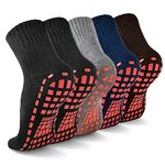 NOVAYARD 5 Pairs Non Slip Socks Non Skid Sticky Grip Socks Yoga Pilates Hospital Socks Men Women (Black+Grey+Navy Blue+Brown,Large)