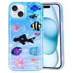 Pajony Cases for iPhone 15, Lovely Aquarium Ocean Fish Pattern Phone Cover Laser Water Ripple Hard Protective Phone Case for iPhone 15 6.1" 2023