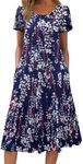 Zeagoo Sundresses for Women 2025 Short Sleeve Midi Dresses Flower Printed Sundress Floral Boho Summer Dress, Purple Floral,M