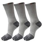 Vital Salveo- Toes Athletic Running Crew Socks, 3 Pairs per Pack- Light Grey (Large)