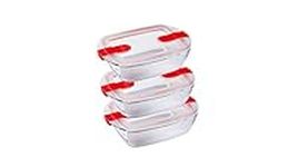 Pyrex Cook and Heat Cook & Heat Set of 3 Rectangular Glass Food Containers 1.1 L with Airtight Lid for Microwaves