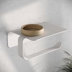 KAZAI.® Designer Toilet Roll Holder "Leif" - With Shelf | Wall Mounted & Self Adhesive (No Drilling) | Stainless Steel | Bathroom Toilet Paper Holder | Matte White