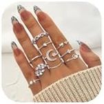 Finrezio 10PCS Open Rings Set for Women 14K Gold Plated Stackable Knuckle Thumb Adjustable Rings Opal CZ Pearl Stacking Rings Midi Finger Ring Set Silver Tone