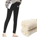 PrettyQueen Women's Sherpa Fleece Lined Leggings Winter High Waist Tummy Control Thermal Pants Cashmere Leggings, Black, S