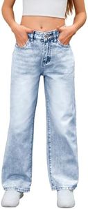 MakeMeChic Girl's Denim Pants High Waisted Straight Leg Jeans with Pockets Light Wash 12-13Y