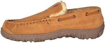 Clarks Mens Suede Venetian Moccasin Slipper A345001 - Warm Plush Faux Fur Lining - Indoor Outdoor House Slippers For Men (14 M US, Cinnamon), Cinnamon, 14