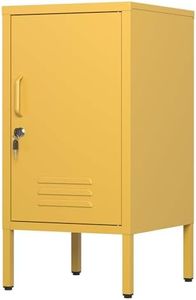 Garvee Metal Locker Nightstand with Shelf,Single Door Lockable Metal End Table,Modern Bedside Table, Versatile Side Cabinet for Bedroom, Living Room, or Office (27.55”h x 13.78”w x 14.96”d)