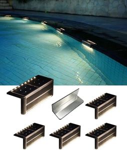 SHONELIGHTING Solar Pool Lights, IP67 Waterproof Step Lights for Outside, Heavy Duty Stainless-Steel Retaining Wall Light, Ultra-Thin & Anti-Trip 26LEDs in 2-Way for Path, Stair (Warm White, 6Pack)