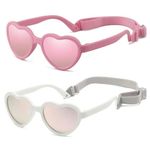 2pcs Baby Girl Polarized Sunglasses with Strap, Toddler Sunglasses for Infant Age 0-24 Months, Kids Travel Essentials (Pink+White)