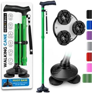HONEYBULL Walking Cane for Men & Women - Foldable, Adjustable, Collapsible, Free Standing Cane, Pivot Tip, Heavy Duty | Walking Sticks, Folding Canes for Seniors & Adults [Green]