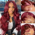 HEFABRIGHT 99j Burgundy Lace Front Wigs Human Hair 32 Inch 13x4 Body Wave HD Lace Front Wigs Human Hair Pre Plucked 150 Density HD Transparent Red Colored Wigs Human Hair for Women with Baby Hair