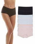 Reveal Lingerie Women's High-Waist Cotton Stretch Brief Underwear Panties | 4 Pair Pack, Black/Heather Grey/Ruby Tan/Tan, S