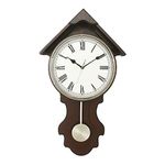 CHRONIKLE Unique Vertical Hut Design Wooden Case Analog Pendulum Roman Numbers Wall Clock for Living Room Home Decorations Office Gifts (Size: 35 x 8 x 63 CM | Weight: 1865 Gram | Color: Chocolate)