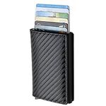 Mens Card Holder Wallet, RFID Blocking with Money Pocket, Social Security Card Protector, Pop Up Wallet for Men, Slim Aluminum Wallet with Push Button for Quick Card Access,Carbon Fiber Black