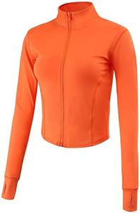 Gihuo Women's Athletic Full Zip Lightweight Workout Jacket with Thumb Holes(Orange-M)