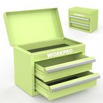 WORKPRO Mini Metal Tool Box with 2 Drawers and Top Storage, Small Tool Chest with PVC Liners and PP Feet Pads, Cold Rolled Steel Toolbox with Magnetic Tab