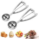 Micacorn Ice Cream Scoop Set, 2 Pcs Heavy Duty Icecream Scoop 304 Stainless Steel Scoop with Trigger Baking Scoopers Melon Baller Scoop for Fruit, Ice Cream, Mashed Food