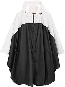 salamra - Fashion Rain Poncho with Side Pocket Unisex Stylish Polyester Potable Waterproof Rain Cape with Hood Zipper Styles (Black/White)