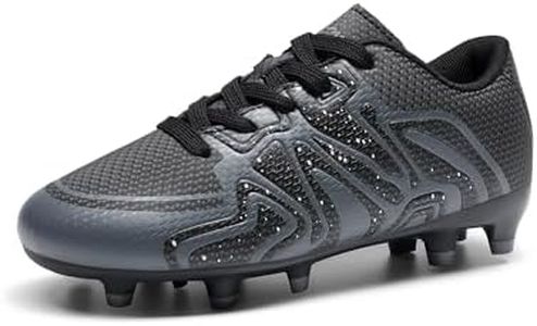 DREAM PAIRS Boys Girls Soccer Cleats Youth Firm Groud Sport Athletic Outdoor Trainning Football Shoes for Little/Big Kid,Size 2 Little Kid,Black/Dark/Grey/White,160472-K