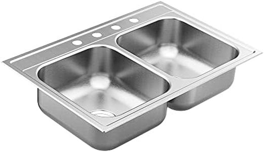 Moen GS182154Q 1800 Series 33-inch 18 Gauge Drop-in Double Bowl Stainless Steel Kitchen Sink, 7-inch Depth, Featuring QuickMount