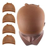 Aolvoblees Hair Stocking Wig Caps Dark Brown Stretchy Nylon for Women(4 Pcs)