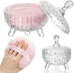 sansaieco Extra Large Body Powder Puff and Container - Dusting Powder Container with Puff, Crystal Case, Body Powder Puff for Women Soft Washable Reusable Velour Face Body Glitter (Clear Woven)
