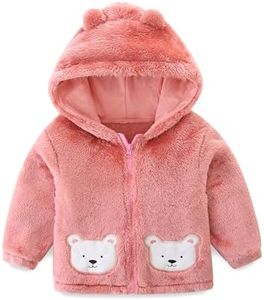 Toddler Baby Girls Bear Ears Shape Fleece Long Sleeve Jacket Sweatshirt Outwear Fuzzy Zip Up Plush Thick Warm Hoodie Kids Coat Toddler Sping Clothing for 2-3 Years Kids