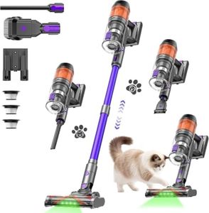 COTIAR Cordless Vacuum Cleaner, 500W 40KPa 60Mins Vacuum Cleaners for Home, Anti-Tangle Rechargeable Vacuum with Green Light Wireless Vacumm for Pet Hair/Carpet/Hardwood Floor Purple