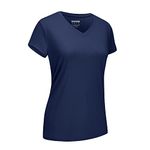 EKLENTSON Gym Tops for Women Rash Guard Short Sleeve UPF 50+ Shirt Running Workout Tops for Women Navy,M