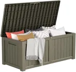 DWVO 120 Gallon Large Deck Box Outdoor Storage Box, Lockable Outside Storage Bin for Gardening Tools, Patio Cushions, Waterproof and UV Resistant Resin (Light Brown)