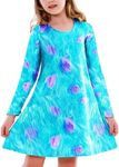 Girl Halloween Dress Blue Monster Sully Dresses Classic Long Sleeve Animal Cartoon Shift Dress 7-8 Years