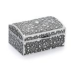 IGNPION Metal Jewellery Box Small Jewelry Display Case for Ring Necklaces Earrings Trinket Storage Organizer Case Antique Silver Mini Keepsake Box, Small