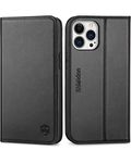 SHIELDON Case for iPhone 13 Pro Max, Shockproof Genuine Leather Wallet Case[Card Slots][RFID Blocking][TPU Shell][Kickstand] Magnetic Folio Cover Compatible with iPhone 13 Pro Max 6.7" 5G 2021, Black