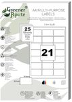 Greener Route 21 Self-adhesive Address Labels per A4 sheet 63.5x38.1mm | 25 sheets, 525 Multi-Purpose Sticky Labels, White | FSC Recycled & Sustainable materials | Laser, Colour Copier, Inkjet