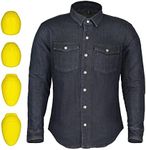 Men's Motorcycle Riding Jacket Denim Biker Shirt Motorbike Protective Gear Reinforced with Fibre Thread Lining & CE Armored (Blue, Large)
