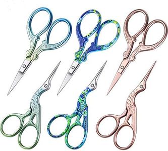 6 Pieces Stork Scissors, Crane Design Sewing Scissors Stainless Steel Tip Dressmaker Shears DIY Tools for Embroidery, Craft, Needle Work, Art Work, 3.7 Inch (Yellow Mix Blue, Floral, Antique Silver)