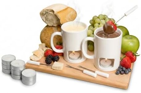 Evelots Mini Fondue Pot Set/Personal Fondue Mugs-Chocolate/Cheese/14-Piece Fondue Maker Gift Set/2 Ceramic Mugs/Forks/Candles